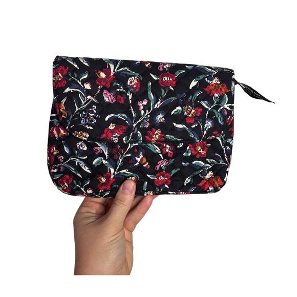 Vera Bradley Perennial Noir Floral Makeup Bag Travel Organizer Mirror EUC - Picture 1 of 7